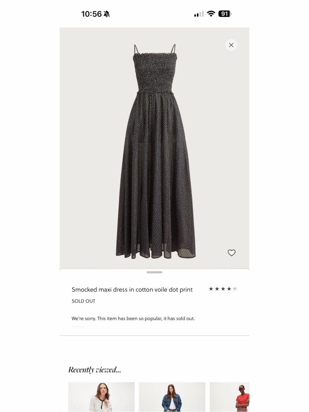 J. Crew Black Maxi Dress with White Dot Print